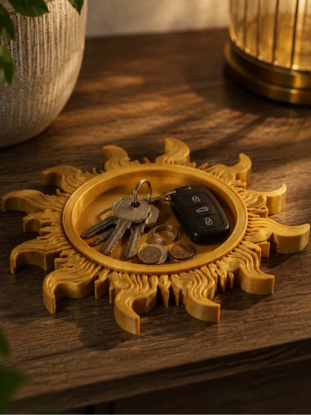 Sunburst Decorative Catchall Tray in Mustard Yellow